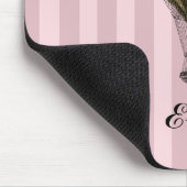 Steampunk Airship on Vintage Pink Stripes Monogram マウスパッド (コーナー)