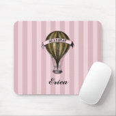 Steampunk Airship on Vintage Pink Stripes Monogram マウスパッド (マウス)
