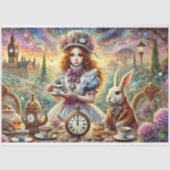 Steampunk Alice and White Rabbit Teatime Decoupage 薄葉紙 (正面)