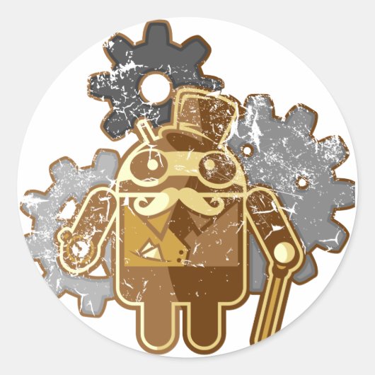 Steampunk Android used-Look ラウンドシール (正面)