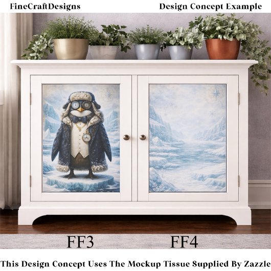 Steampunk Arctic Explorer Penguin FG3 Decoupage 薄葉紙