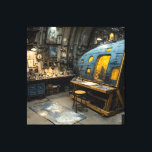Steampunk Artist Submarine Studio Chaos キャンバスプリント<br><div class="desc">A dimly lit, riveted submarine-like chamber serves as an overflowing artist's sanctuary. A large easel displays an unfinished portrait while every surface groans under jars of paint, brushes, old books, mechanical oddities, and half-finished canvases. Warm lanterns and hanging bulbs throw golden pools across a cluttered workbench and paint-splattered drop cloth,...</div>