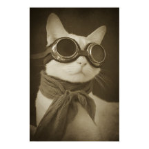 Steampunk Aviator Cat Sepia Portrait