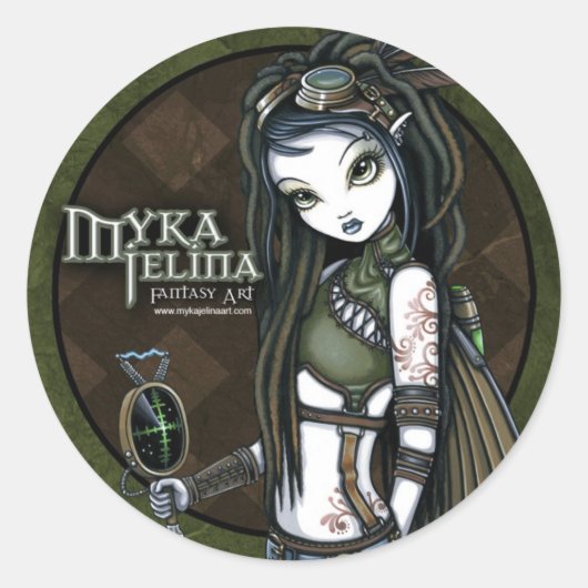 Steampunk Aviatrix Fairy Stickers 「Cloud Burst」スティ ラウンドシール (正面)