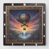 Steampunk Balloon Fantasy Waterfall スクエア壁時計 (正面)