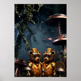 Steampunk Bears in Clockwork Forest Fantasy Art ポスター