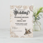 Steampunk Beige Personalized Wedding Invitation 招待状 (スタンド正面)