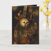 Steampunk Birthday with Metal Gear Clock n Guitar カード (黄色い花)