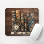 Steampunk Books Wood Background Mousepad マウスパッド (マウス)