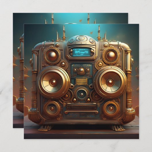 Steampunk Boom Box Radio 招待状 (正面/裏面)