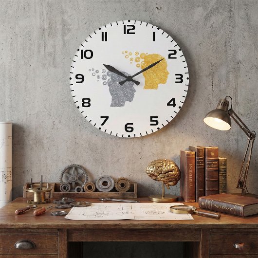 Steampunk Brain Power Cogwheel Heads ラージ壁時計