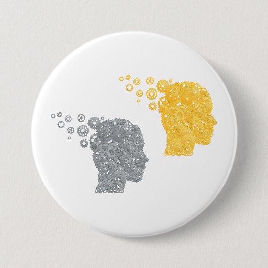 Steampunk Brain Power Cogwheel Heads 缶バッジ (正面)