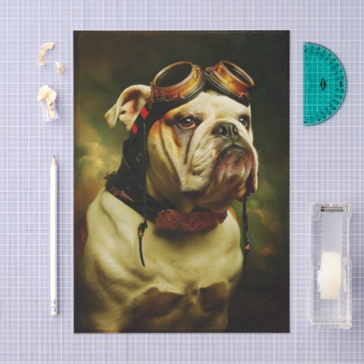 Steampunk Bulldog Aviator Portrait FC4R Decoupage 薄葉紙 (クラフト)