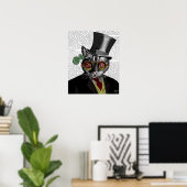 Steampunk Cat – トップハットと赤い黄色のメガネ ポスター (ホームオフィス)