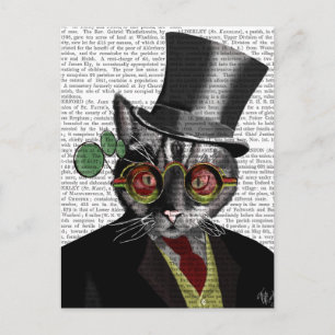 Steampunk Cat – トップハットと赤い黄色のメガネ ポストカード