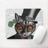 Steampunk Cat – トップハットと赤い黄色のメガネ マウスパッド (マウス)