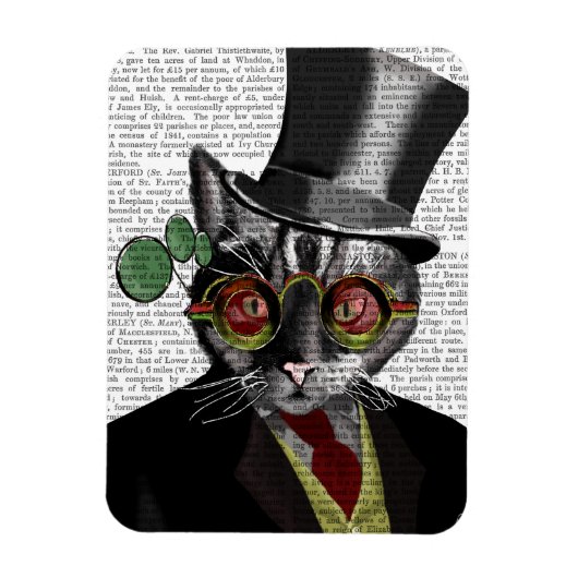Steampunk Cat – トップハットと赤い黄色のメガネ マグネット (縦)