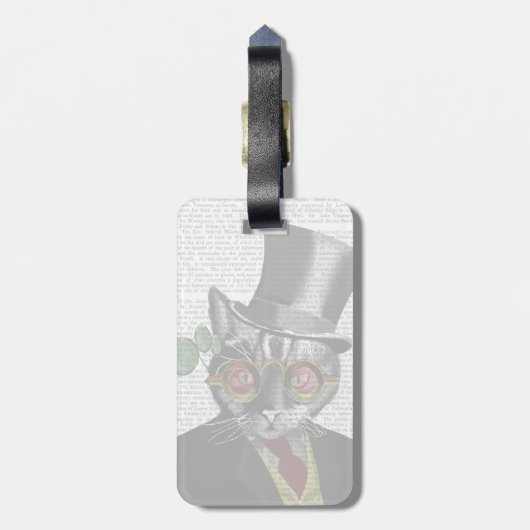 Steampunk Cat – トップハットと赤い黄色のメガネ ラゲッジタグ (裏面縦)
