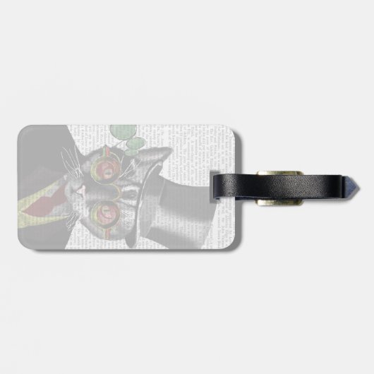 Steampunk Cat – トップハットと赤い黄色のメガネ ラゲッジタグ (裏面横)