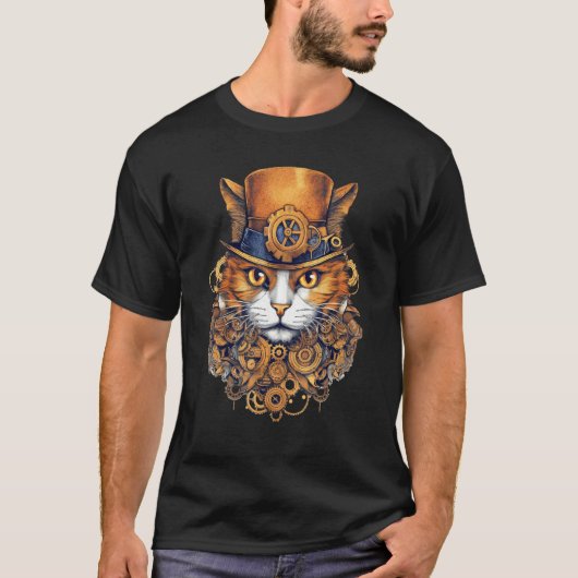 Steampunk Cat Gears Graphic Design Cat  Fantasy 1 Tシャツ (正面)