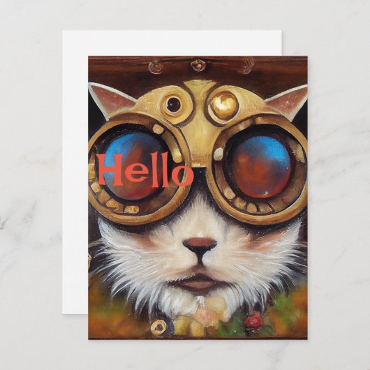 Steampunk Cat Notecardこんにちは シーズンカード (正面/裏面)