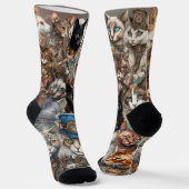 Steampunk Catsをテーマにした黒いクルーソックス ソックス (傾斜あり)