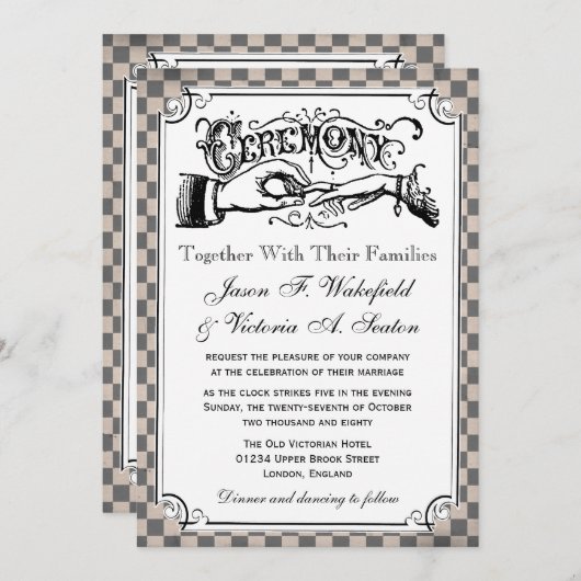 Steampunk Checkerboard結婚式招待状 招待状 (正面/裏面)