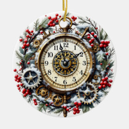 Steampunk Christmas Clock - Victorian Ornament セラミックオーナメント