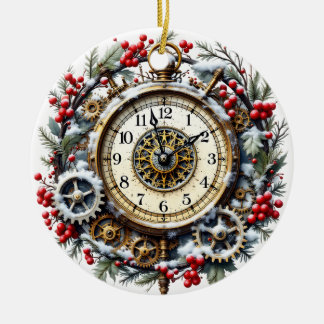 Steampunk Christmas Clock - Victorian Ornament セラミックオーナメント