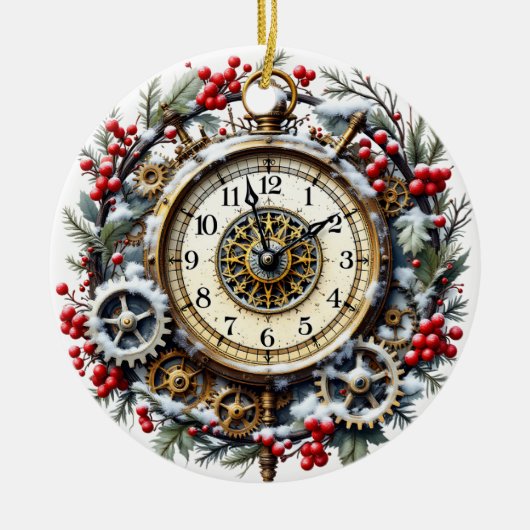 Steampunk Christmas Clock - Victorian Ornament セラミックオーナメント (正面)