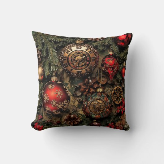 Steampunk Christmas Throw Pillow クッション (正面)
