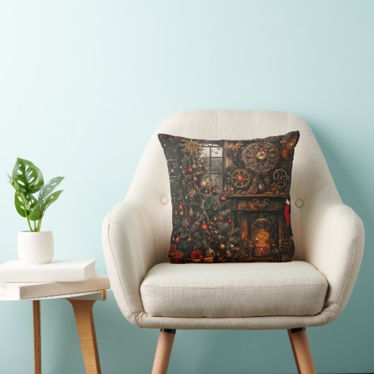 Steampunk Christmas Throw Pillow クッション (椅子)