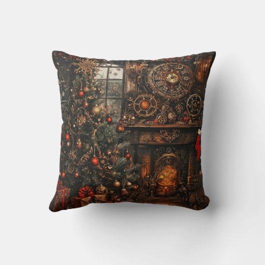 Steampunk Christmas Throw Pillow クッション (裏面)