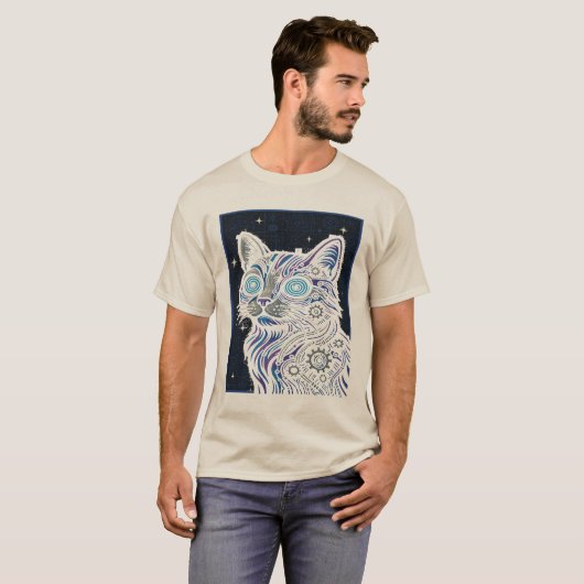 Steampunk Circuit Cat - Cyberpunk Feline Art Tee Tシャツ (正面フル)