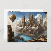Steampunk City with Balloon New Address ポストカード (正面/裏面)