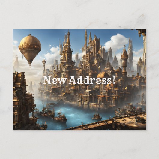 Steampunk City with Balloon New Address ポストカード (正面)