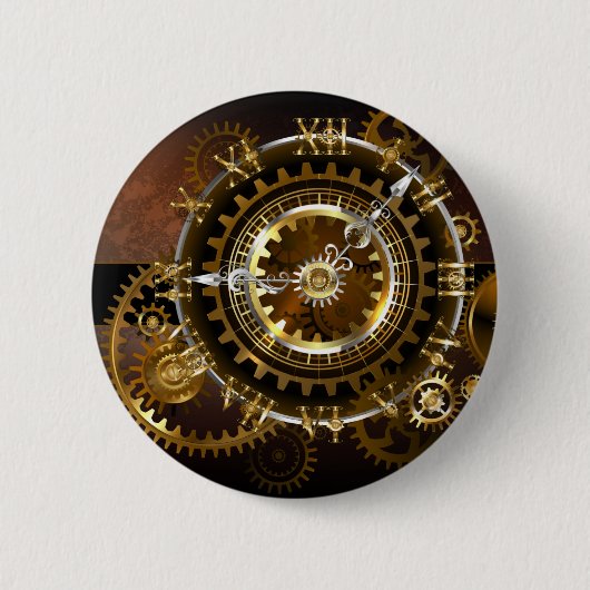 Steampunk clock with antique gears 缶バッジ (正面)