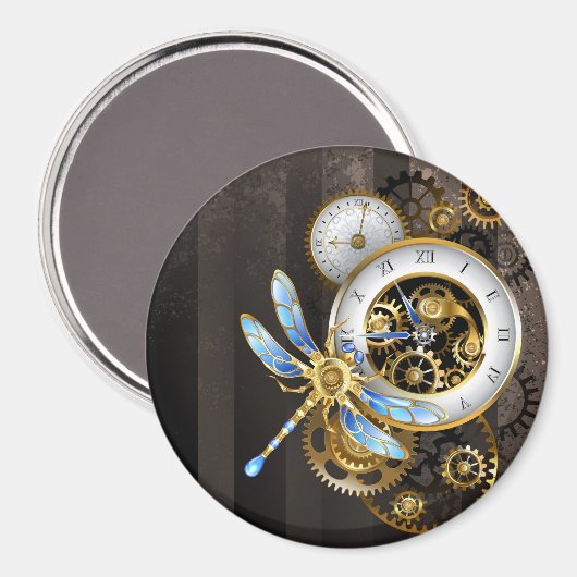 Steampunk Clock with Mechanical Dragonfly マグネット (正面/裏面)