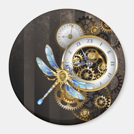Steampunk Clock with Mechanical Dragonfly マグネット (正面)