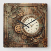 Steampunk Clocks & Gears Wall Clock スクエア壁時計 (正面)