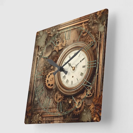 Steampunk Clocks & Gears Wall Clock スクエア壁時計 (傾斜)