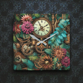 Steampunk Clocks & Gears Wall Clock スクエア壁時計