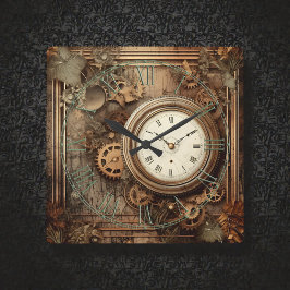 Steampunk Clocks & Gears Wall Clock スクエア壁時計