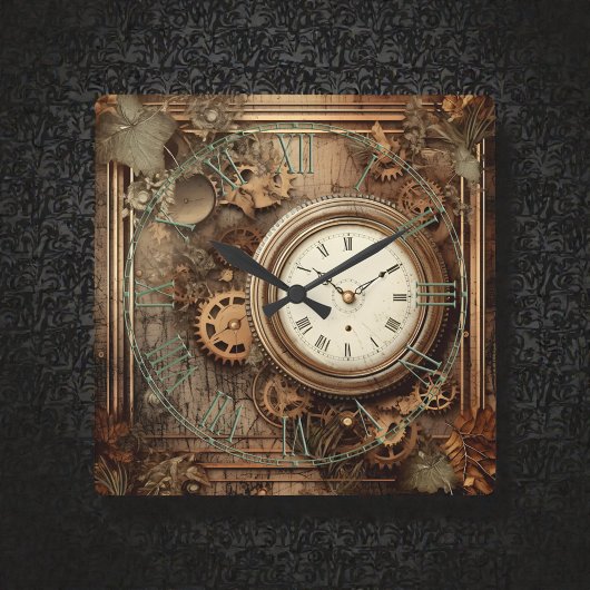 Steampunk Clocks & Gears Wall Clock スクエア壁時計