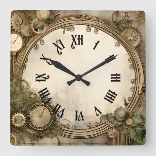Steampunk Clocks Wall Clock スクエア壁時計 (正面)