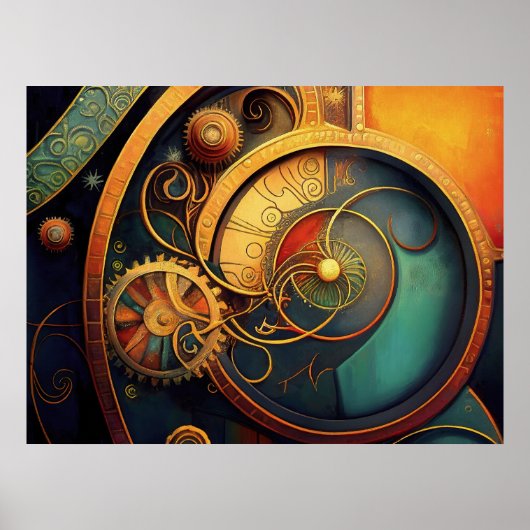 Steampunk Clockwork Abstract Design ポスター (正面)