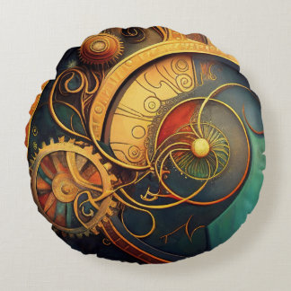 Steampunk Clockwork Abstract Design ラウンドクッション
