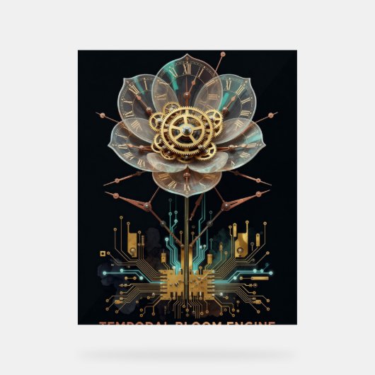 Steampunk Clockwork Flower: Temporal Bloom Engine  アクリルサイン (正面)