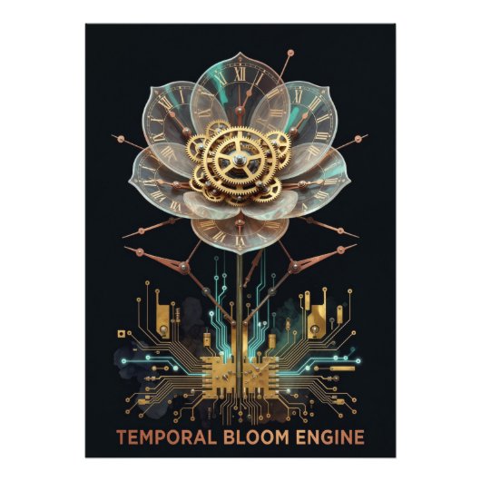 Steampunk Clockwork Flower: Temporal Bloom Engine  フォトプリント (正面)