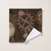 Steampunk Cogs、ギア、地図とコンパス バスタオルセット (ウォッシュタオル)
